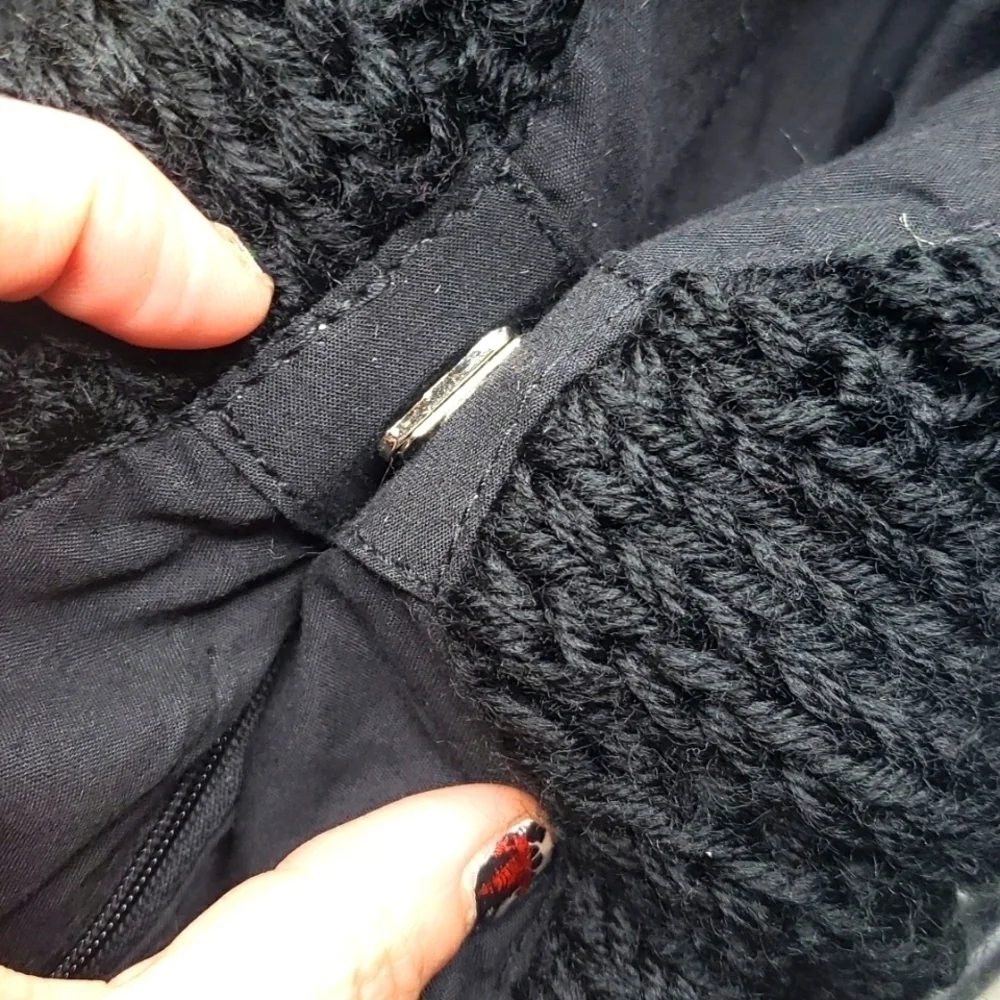 Vintage Sweater cable knit bag purse black pom pom